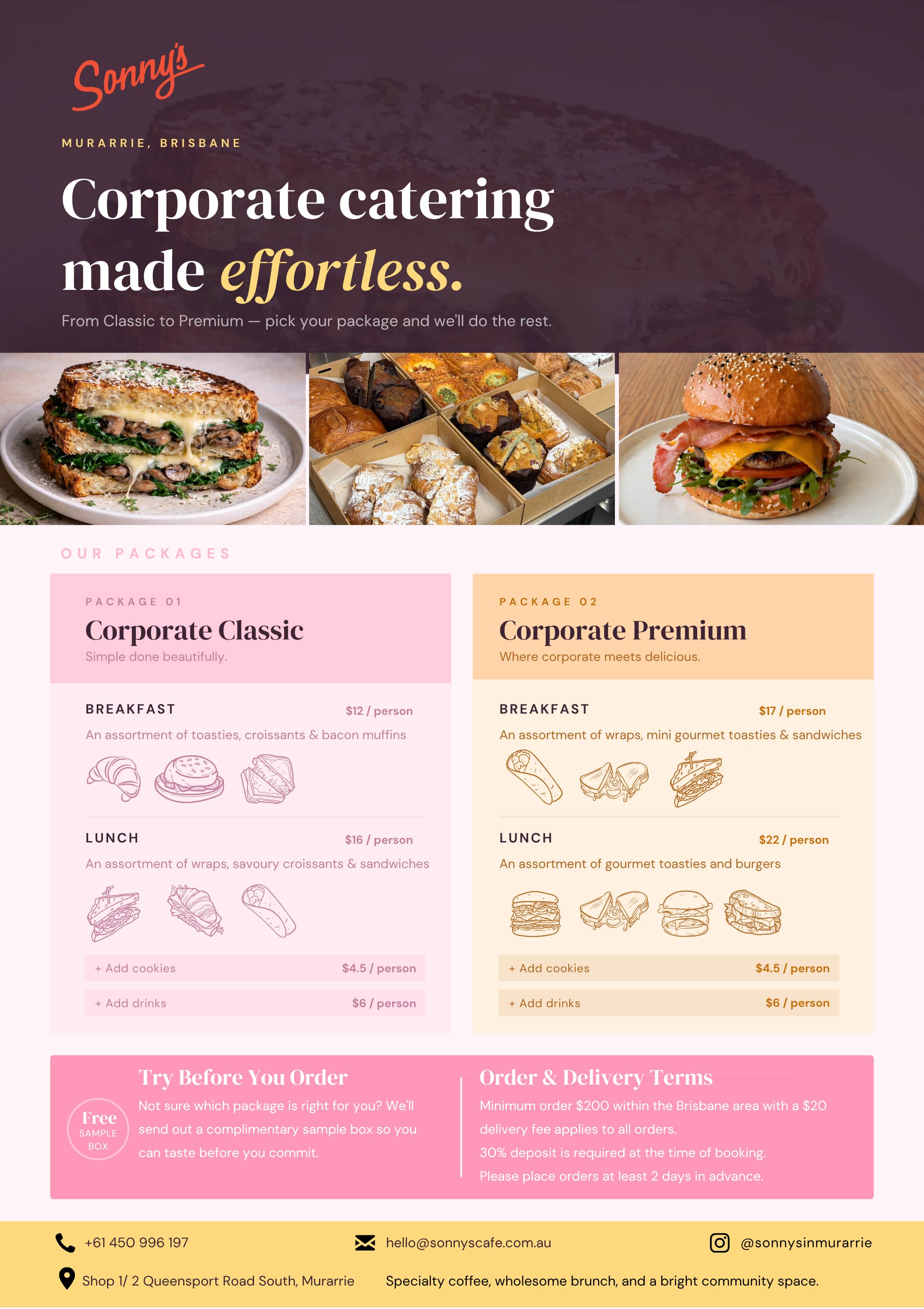 Sonnys catering packages flyer